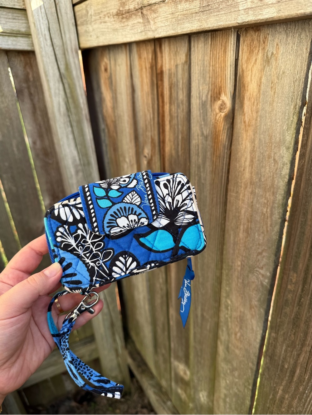 Vera Bradley Blue and Black Floral Wristlet Card Holder